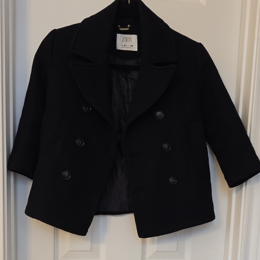 Zara Navy Double-Breasted Coat